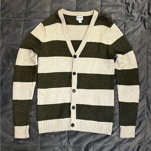 Old Navy Men's Striped Cardigan Sweater - Olive Green and Cream